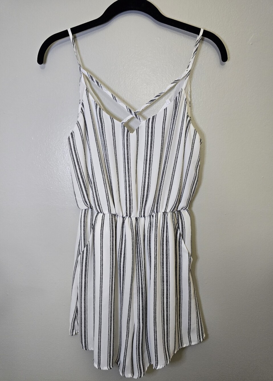 Lush Black and White Striped Spaghetti Strap Romper
